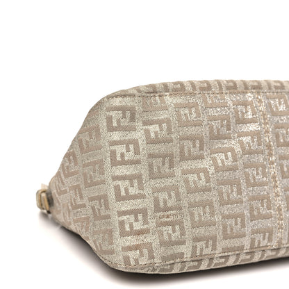 Fendi Metallic Jacquard Zucchino Suede Mini Mama Baguette  Cipria Argento Grigio 8 of 10