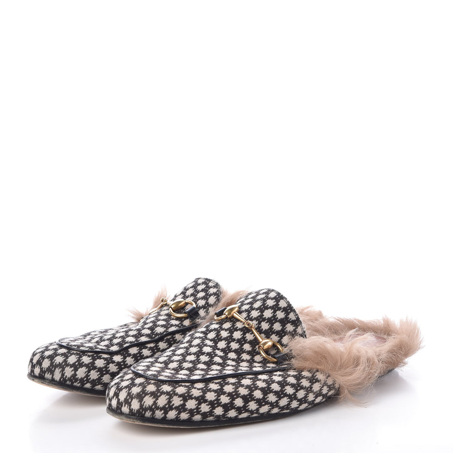 Canvas Fur Mens Princetown Slippers 8 Black White