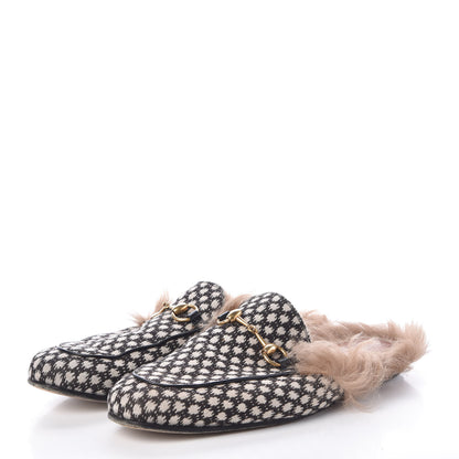 Gucci Canvas Fur Mens Princetown Slippers 8 Black White 3 of 12