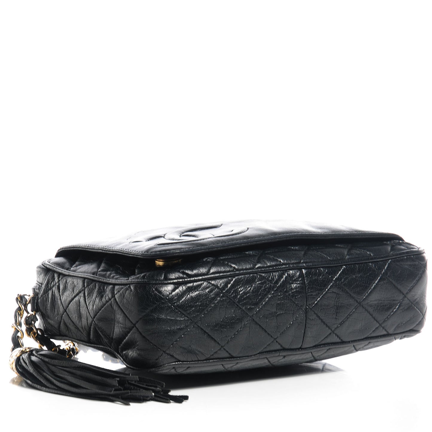 Lambskin Quilted Tassel Camera Case Black