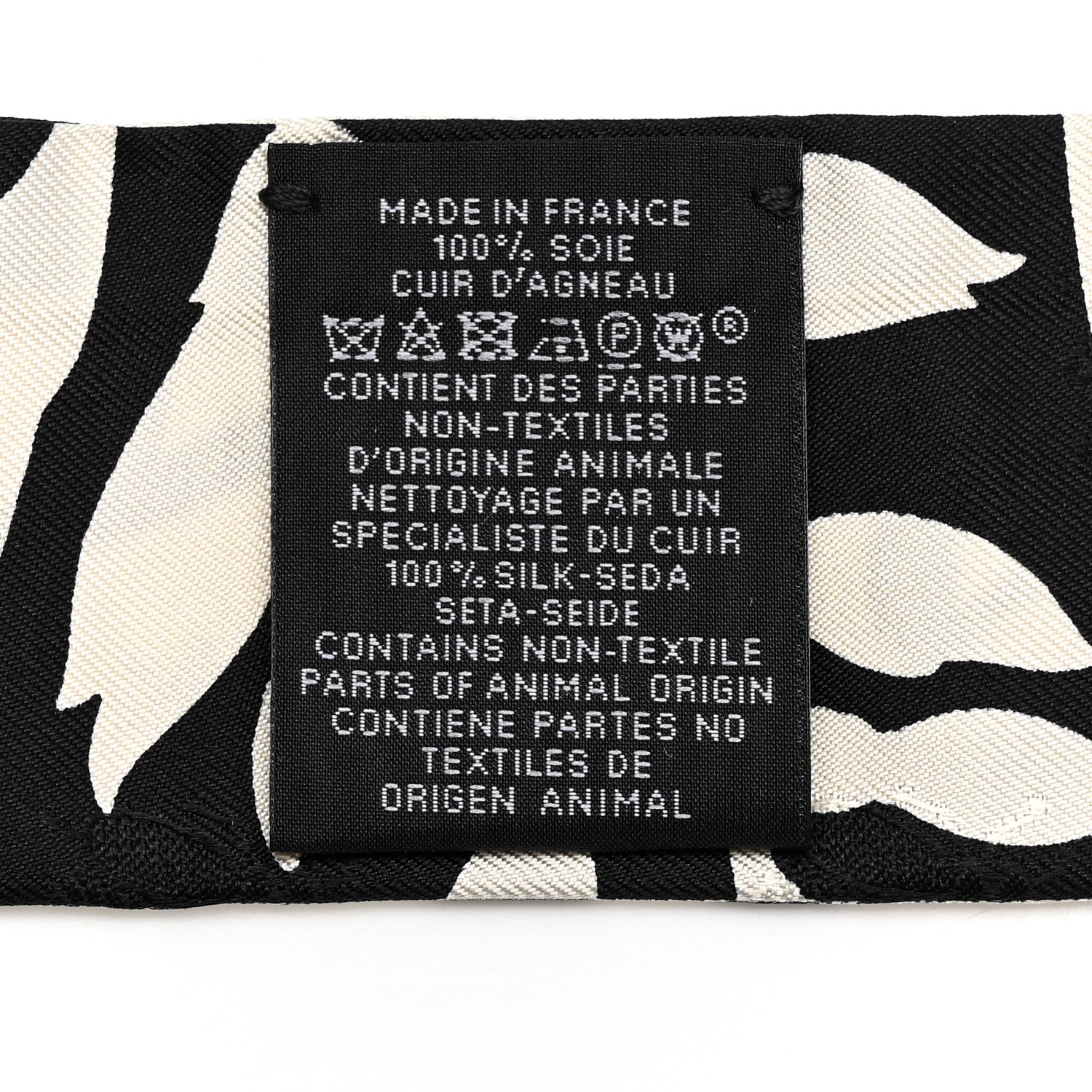 Hermes Silk Calfskin Bouquet Final Fringed Twilly Creme Black 3 of 4