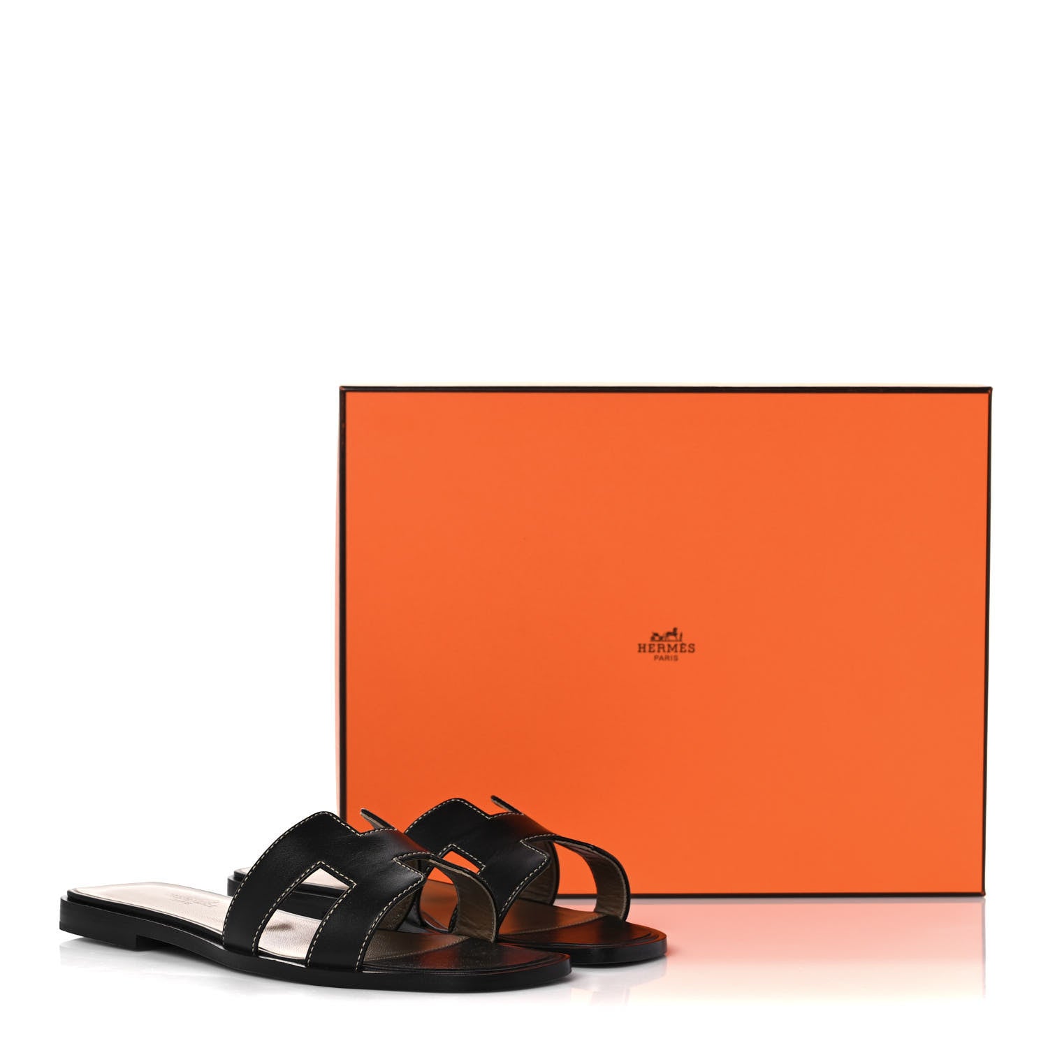 Hermes Box Calfskin Oran Sandals 36 Black 9 of 9