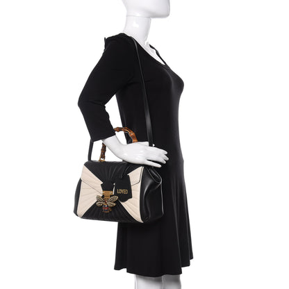 Gucci Calfskin Bamboo Trapuntata Queen Margaret Top Handle Bag Mystic White Black 2 of 10