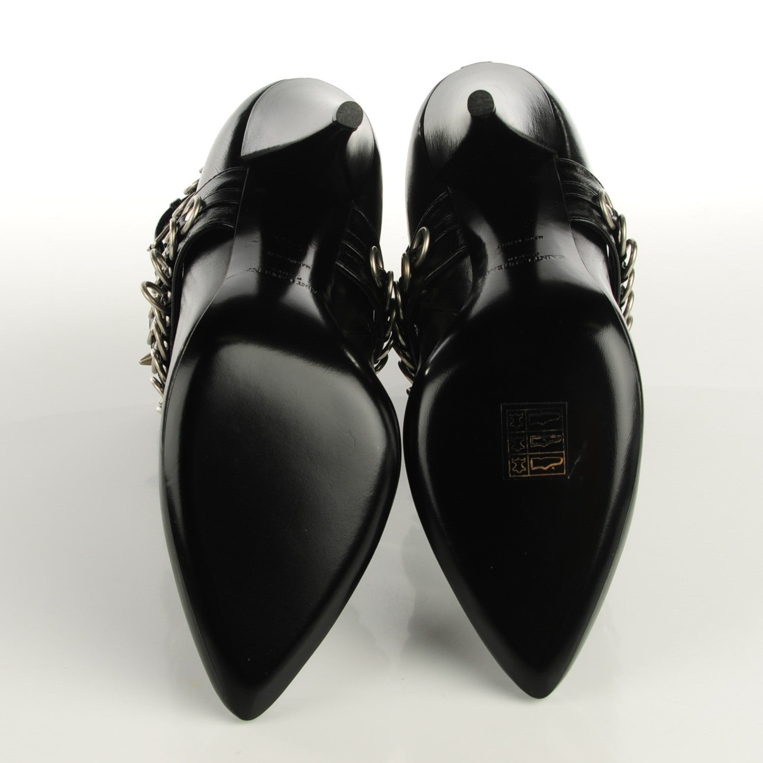 Saint Laurent Shiny Calfskin Multi-Studded Strap Fetish 105 Ankle Boots 36 Black 7 of 8