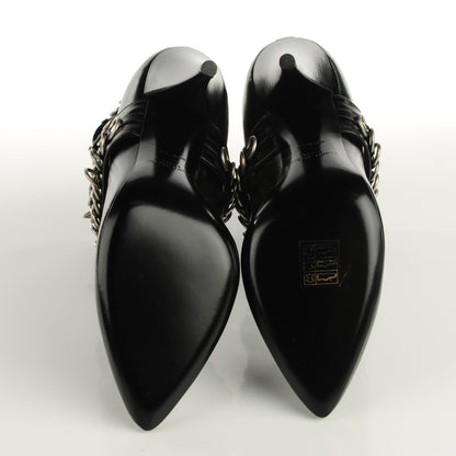 Saint Laurent Shiny Calfskin Multi-Studded Strap Fetish 105 Ankle Boots 36 Black 7 of 8
