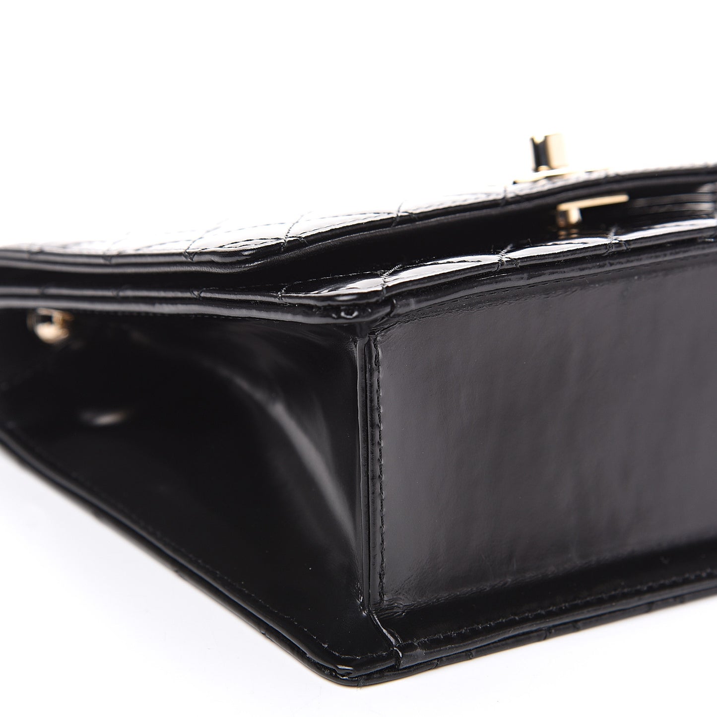 Glazed Calfskin Quilted Flap Black