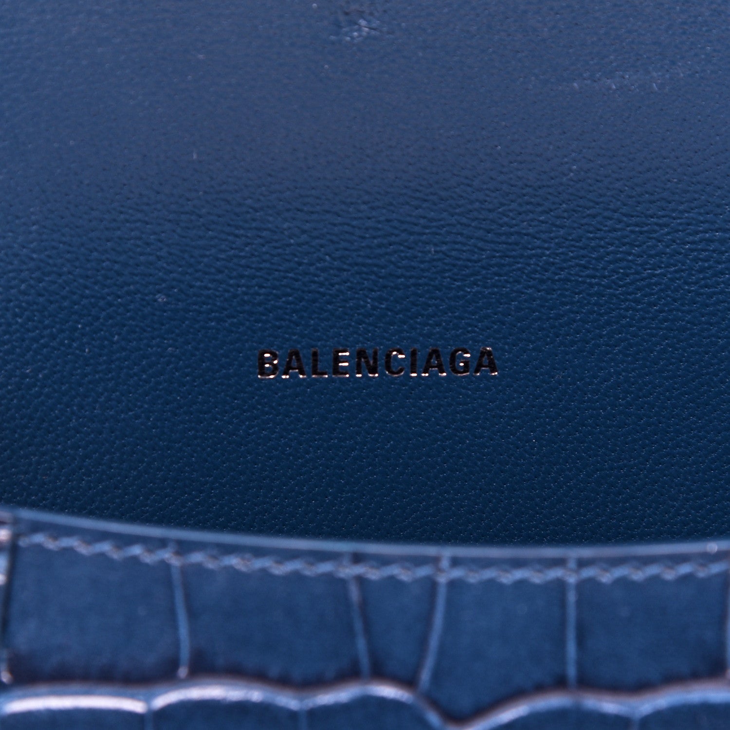 Balenciaga Shiny Calfskin Crocodile Embossed Hourglass Top Handle Bag XS Denim Blue 8 of 11