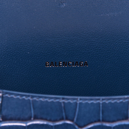Balenciaga Shiny Calfskin Crocodile Embossed Hourglass Top Handle Bag XS Denim Blue 8 of 11