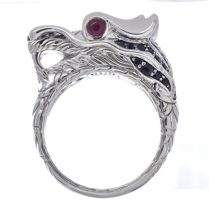John Hardy Sterling Silver Black Sapphire Ruby Naga Dragon Ring 63 10.25 5 of 7
