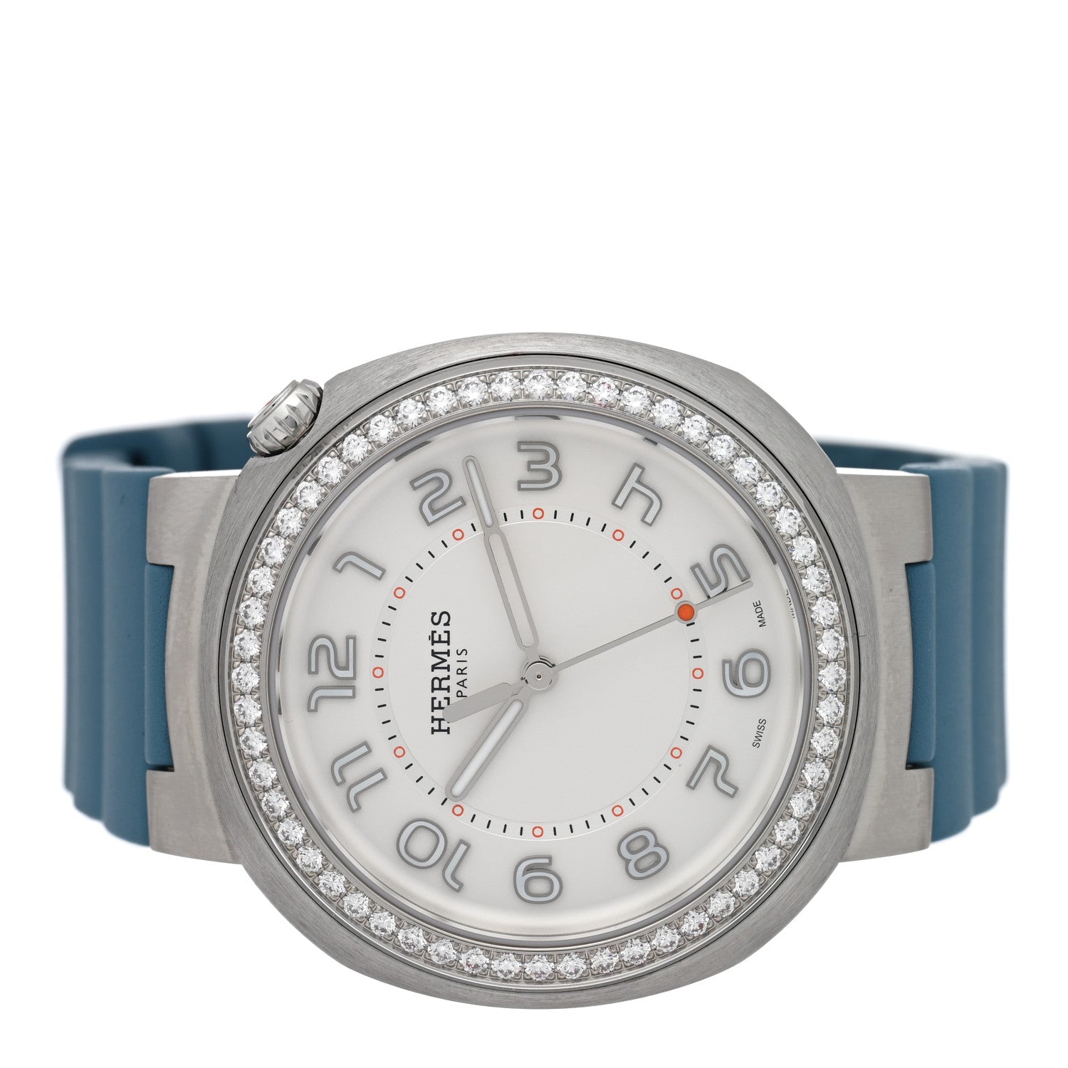 Hermes Stainless Steel Rubber Diamond Bezel 36mm Cut Automatic Watch Blue Jean 2 of 5