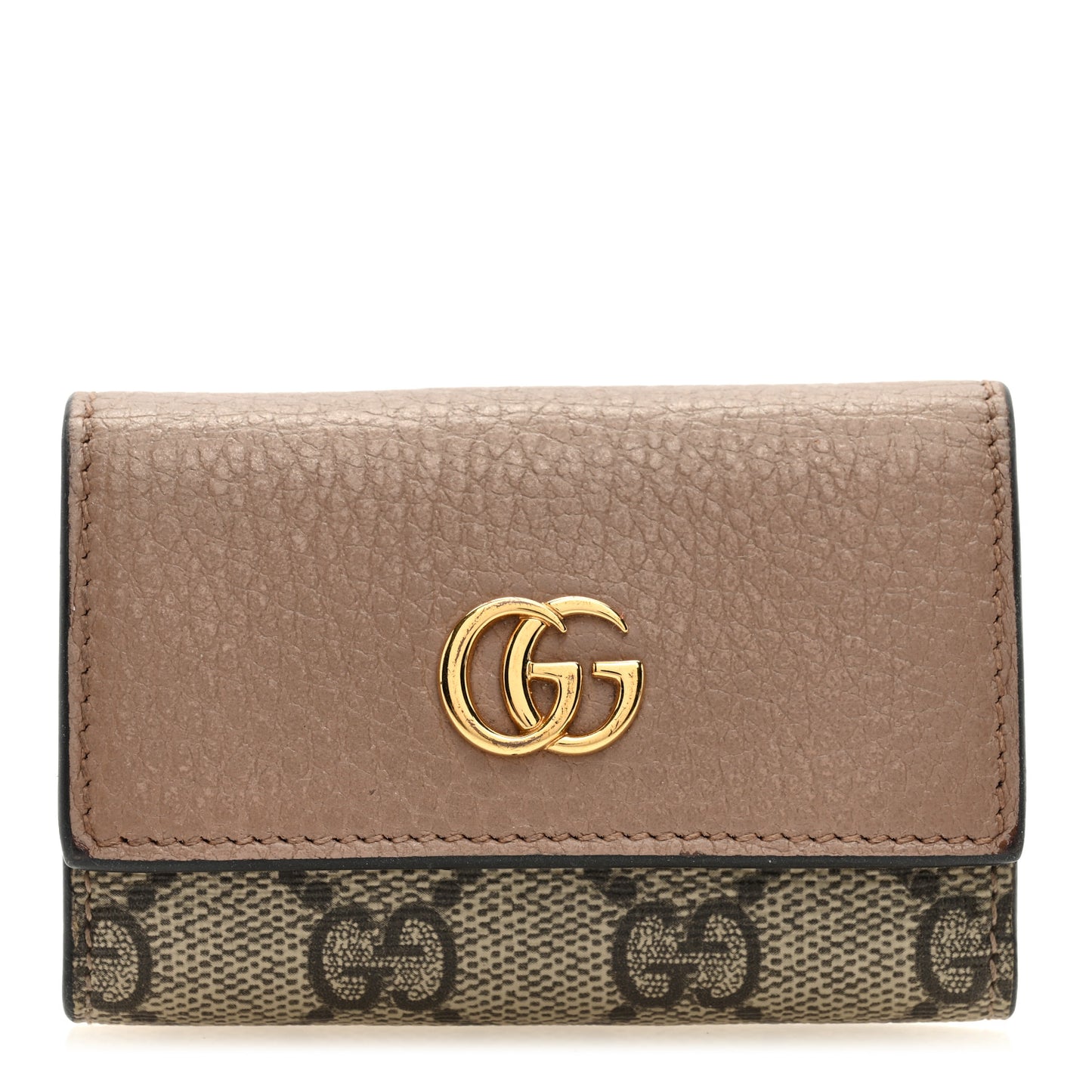Dollar Calfskin GG Supreme Monogram GG Marmont 6 Key Holder Case Porcelain Rose Beige Ebony
