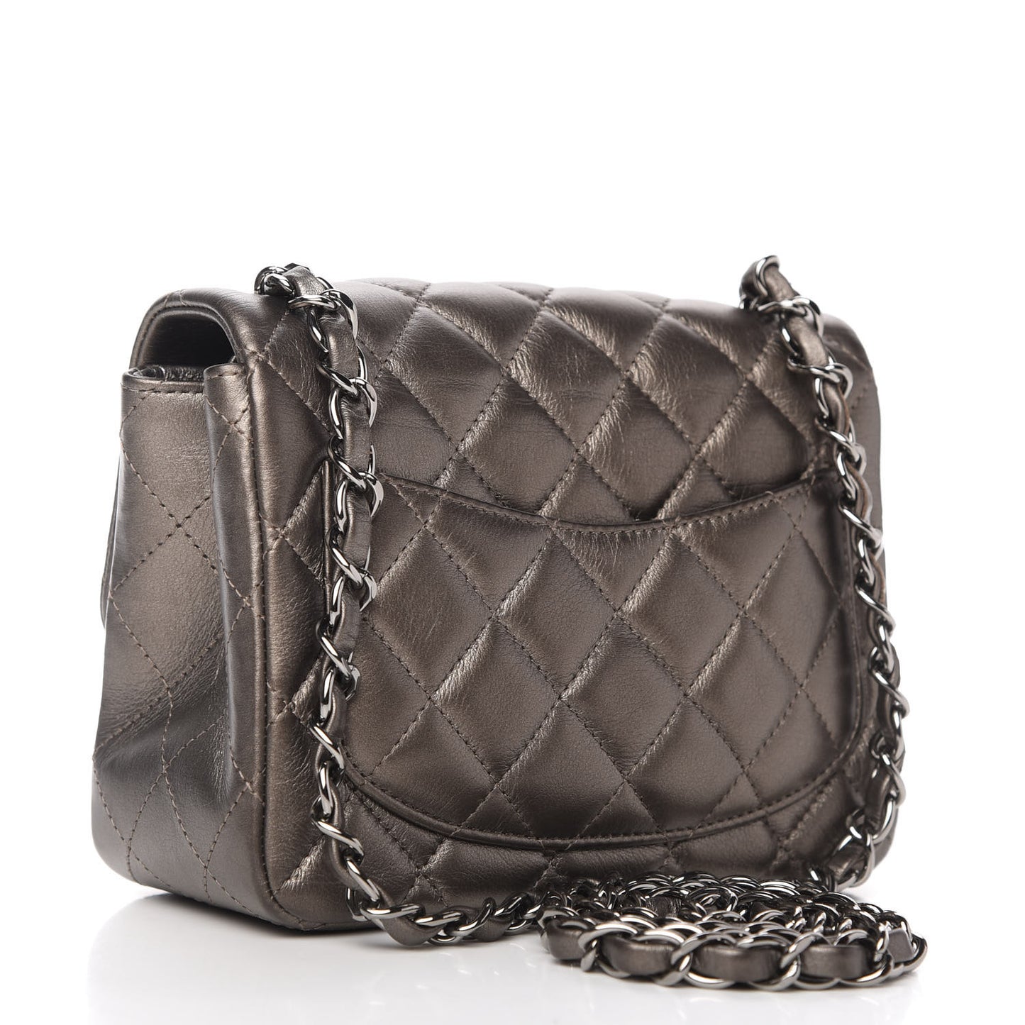 Metallic Calfskin Quilted Mini Square Flap Bronze
