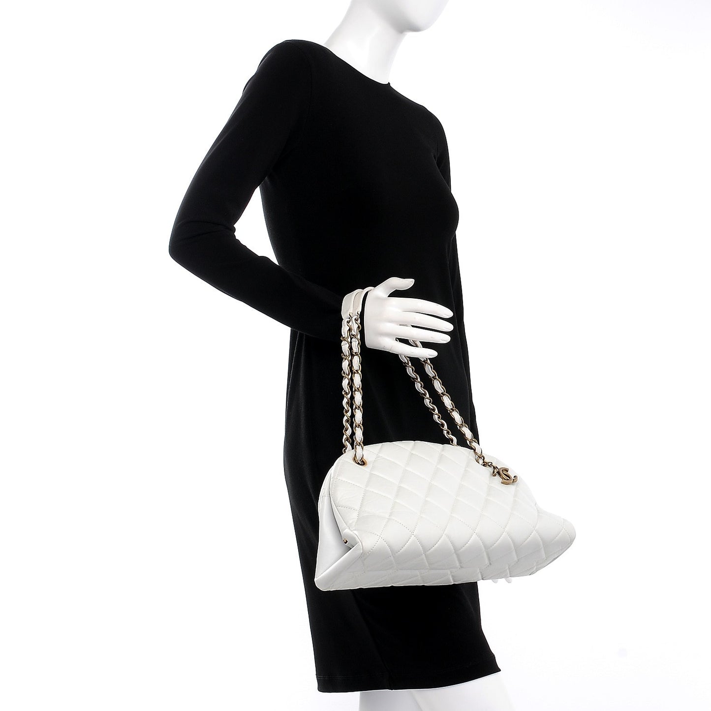 Aged Calfskin Quilted Medium Just Mademoiselle Bowling Bag White