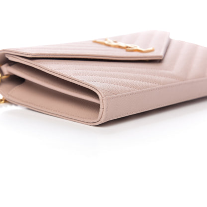 Saint Laurent Grain De Poudre Matelasse Chevron Monogram Chain Wallet Pale Pink 6 of 8