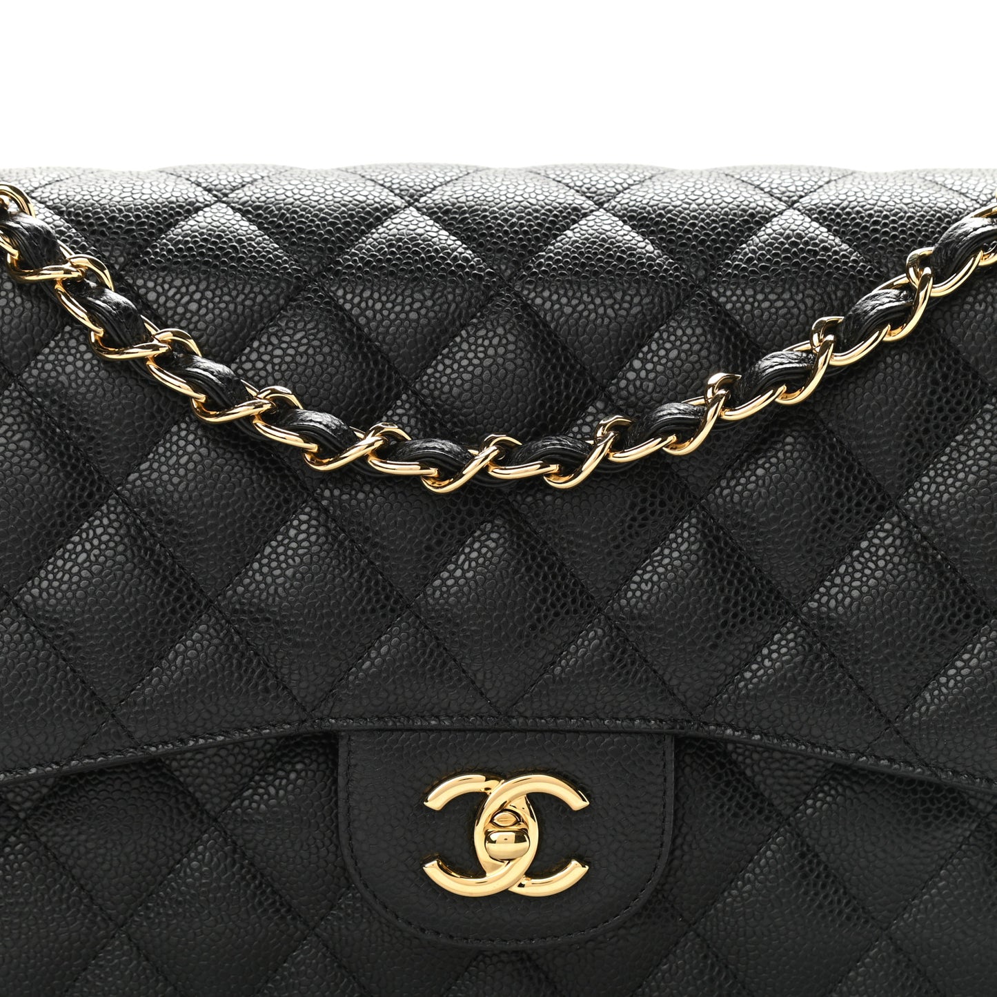 Caviar Quilted Jumbo Double Flap Black