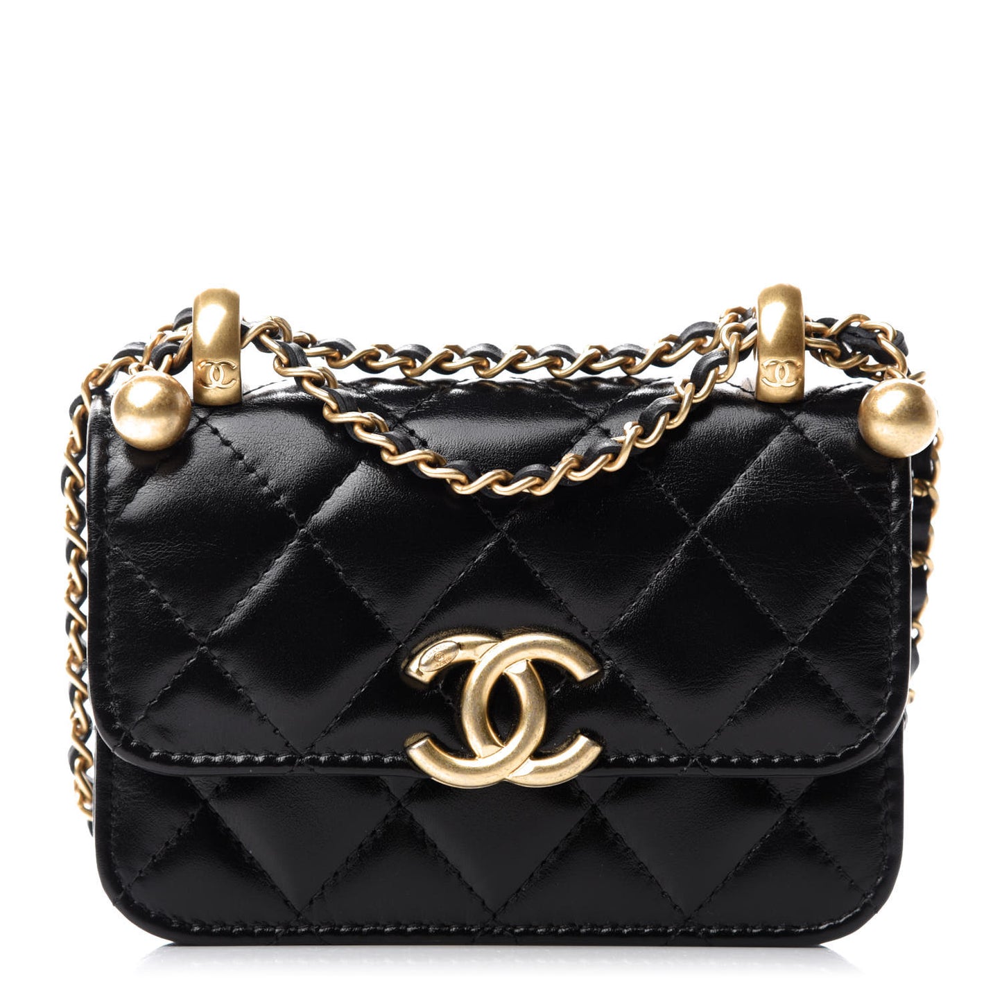 Calfskin Quilted Perfect Fit Coin Purse With Chain Black