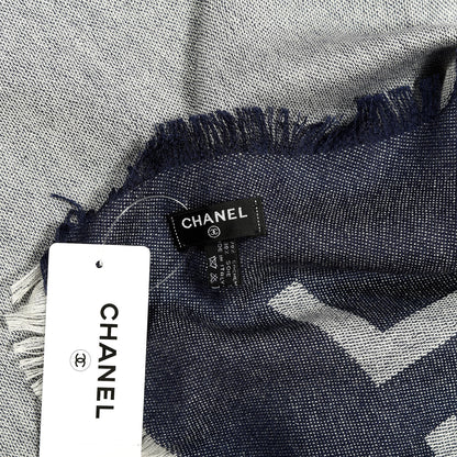 Chanel Cashmere Silk CC Logo Fringe Scarf Navy Blue 3 of 3
