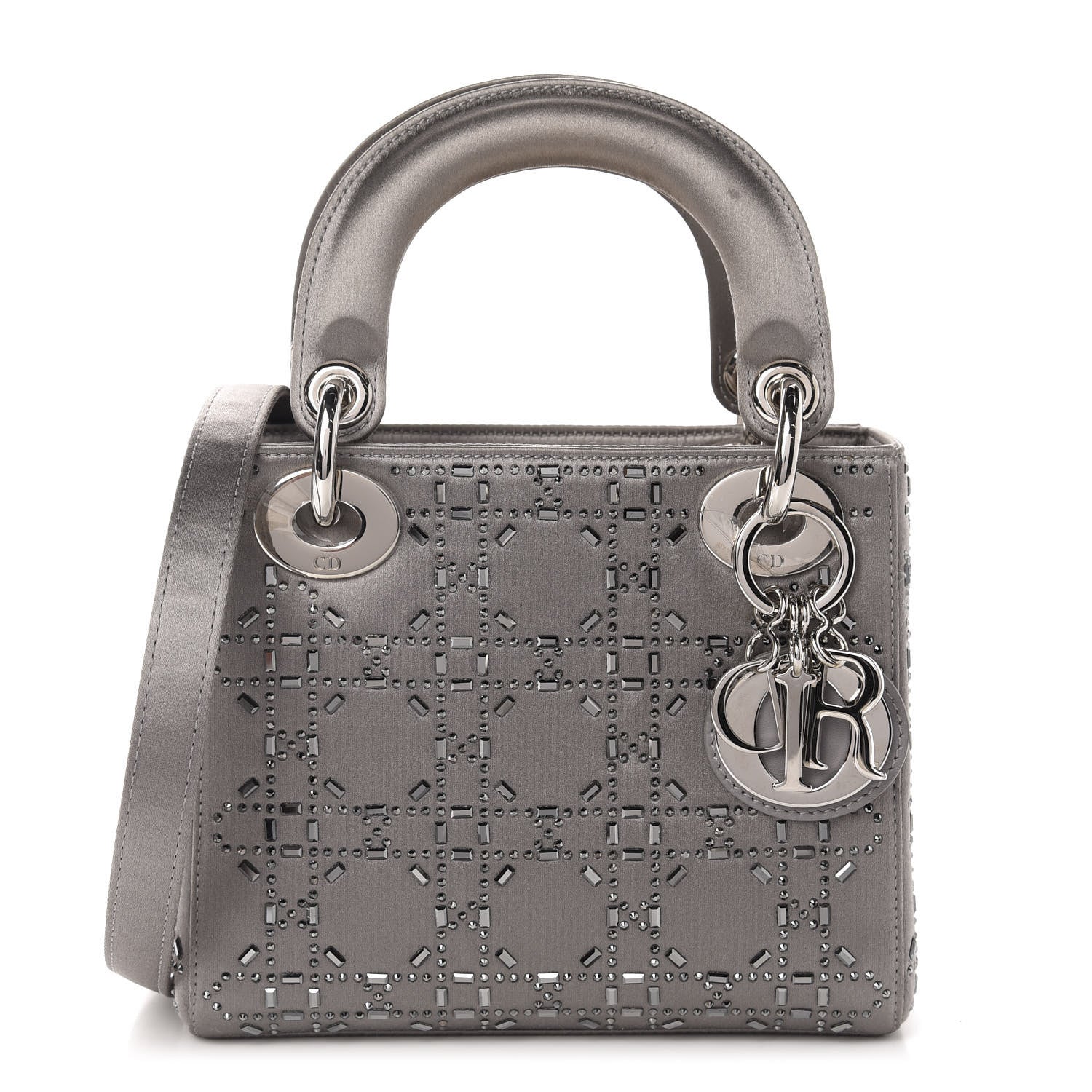Christian Dior Satin Crystal Cannage Mini Lady Dior Gray 1 of 11