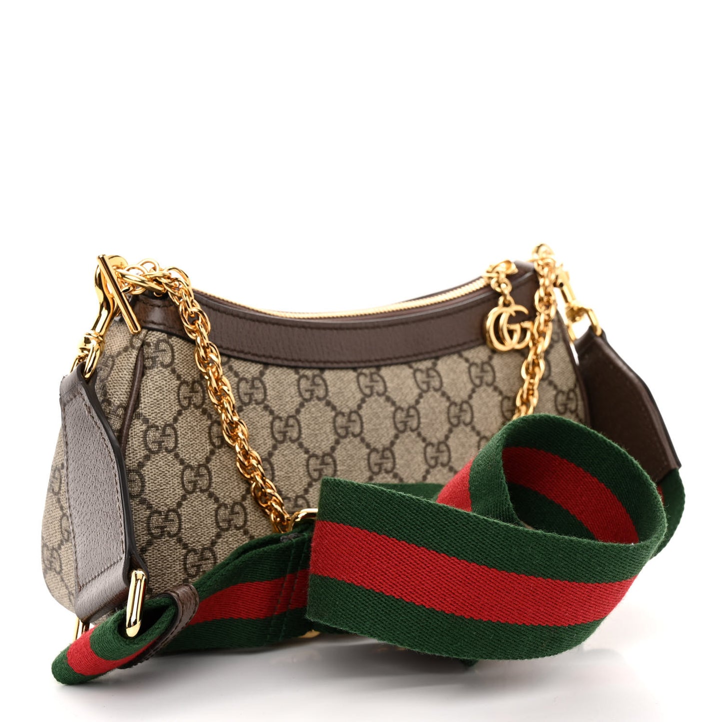 GG Supreme Monogram Textured Dollar Calfskin Web Small Ophidia GG Handbag Beige Ebony New Acero