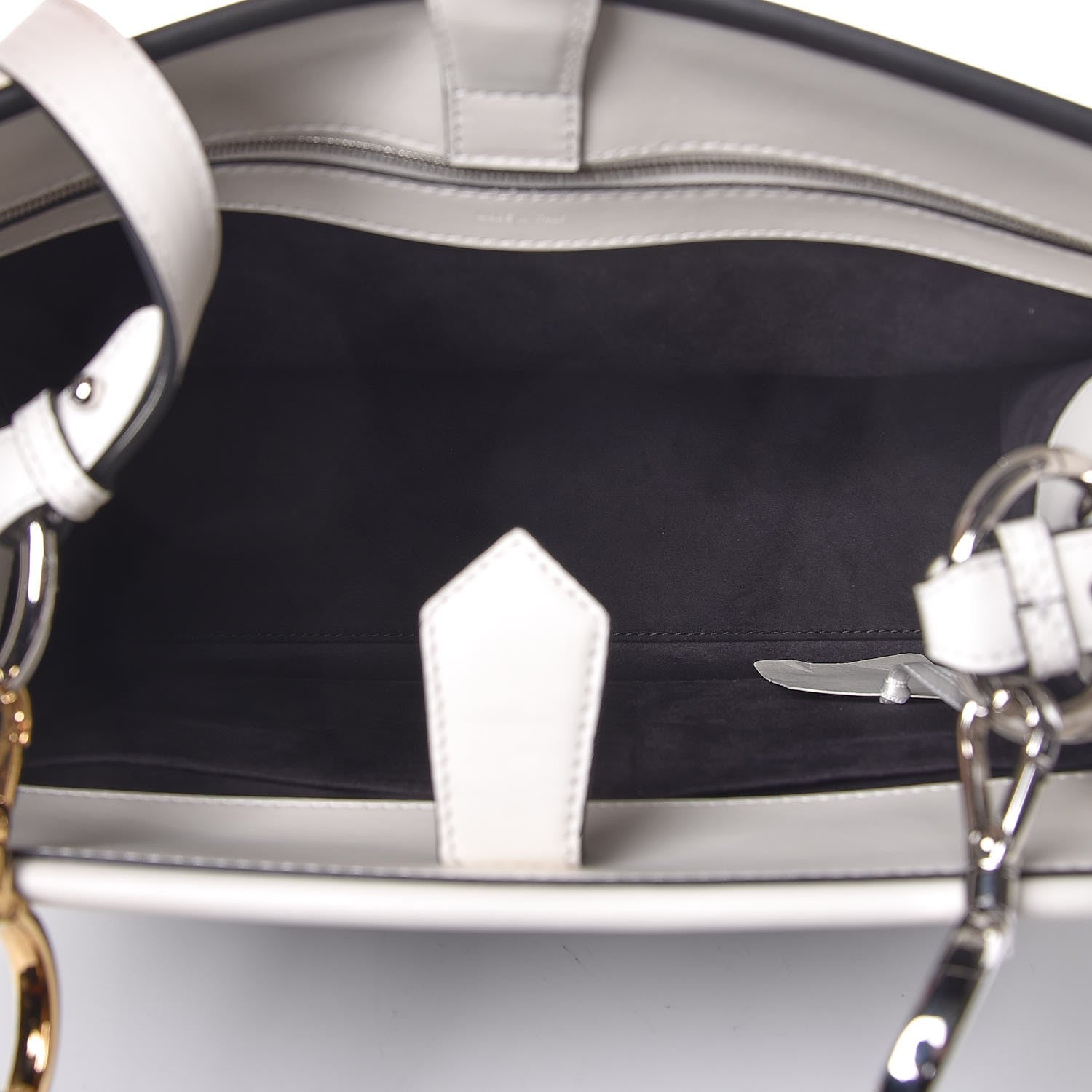 Fendi Vitello Century Velvet F is Fendi FF Embroidered Regular Runaway Satchel White Black 6 of 11