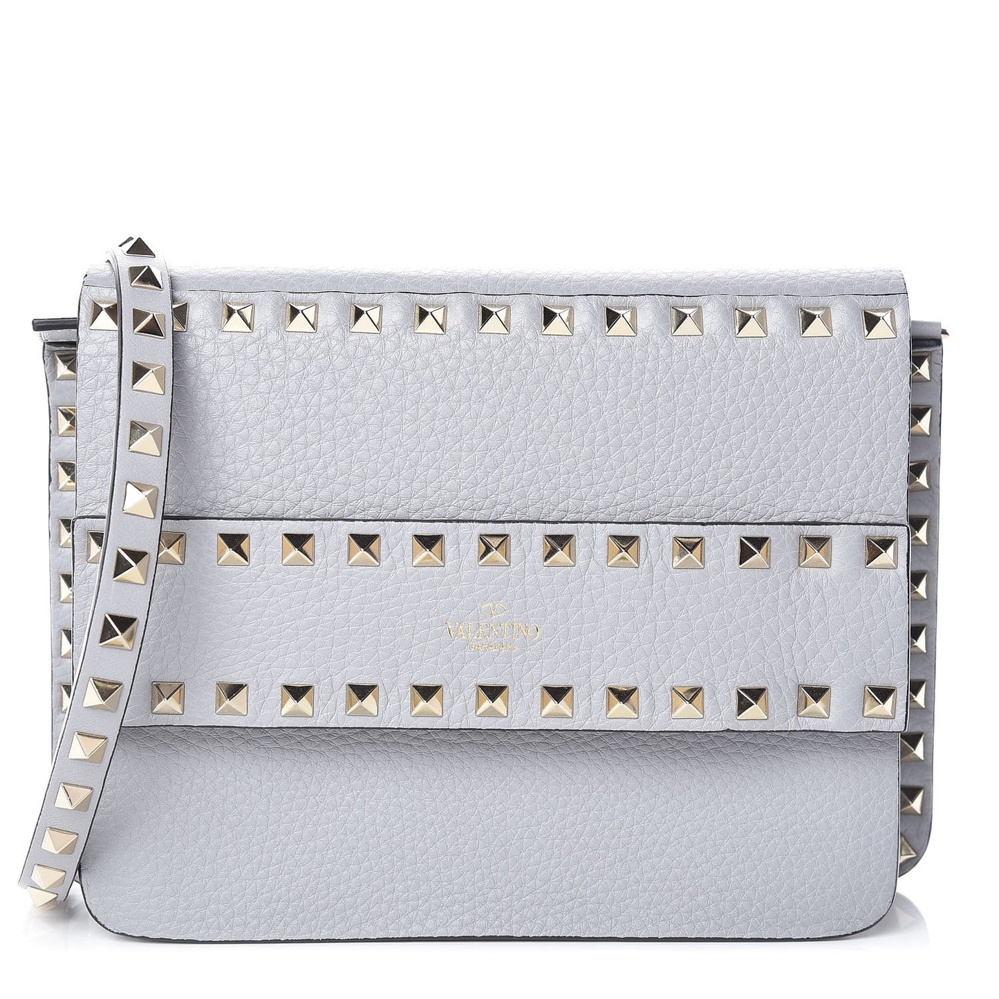Pebbled Calfskin Rockstud Side Slip Crossbody Pastel Grey
