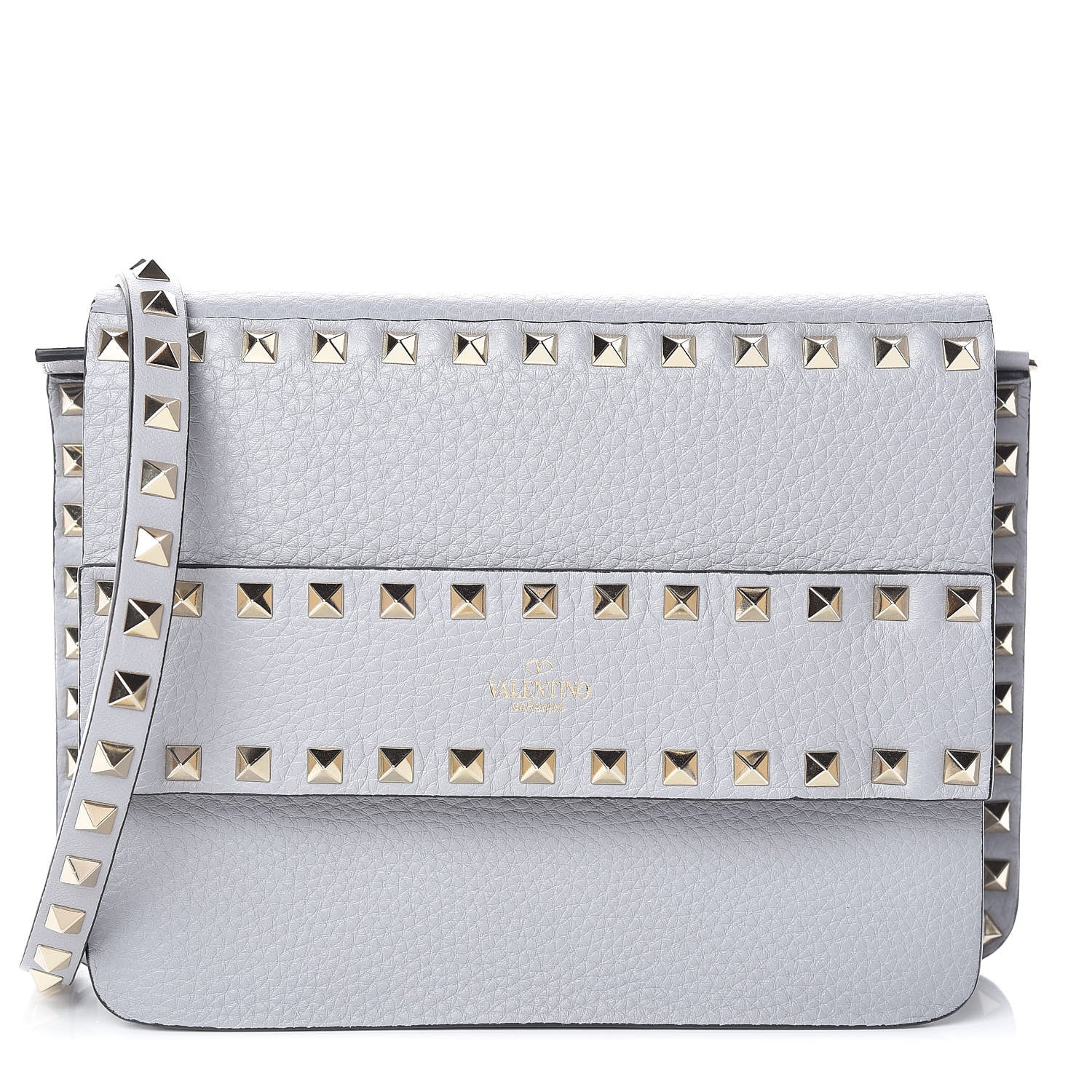 Valentino Garavani Pebbled Calfskin Rockstud Side Slip Crossbody Pastel Grey 1 of 8