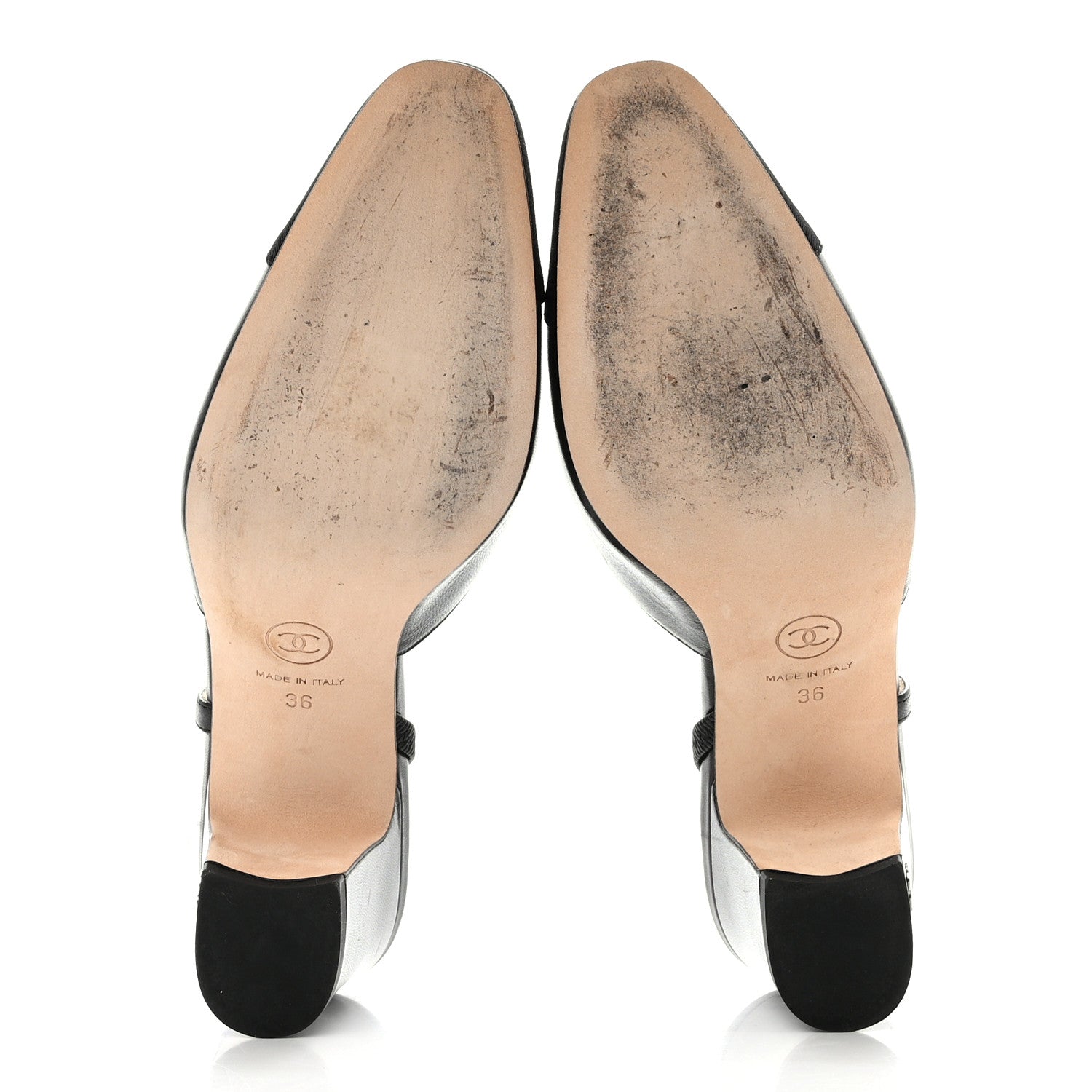 Chanel Goatskin Grosgrain Cap Toe CC Slingback Sandals 36 Black 5 of 9