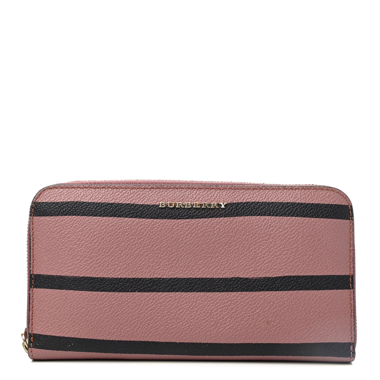 Burberry Grainy Calfskin Striped Long Zip Around Wallet Pink Black 1 of 4