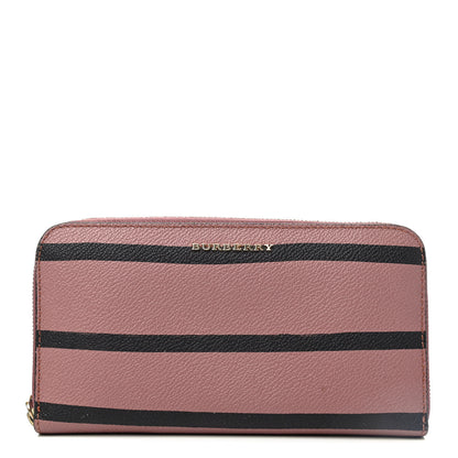 Burberry Grainy Calfskin Striped Long Zip Around Wallet Pink Black 1 of 4