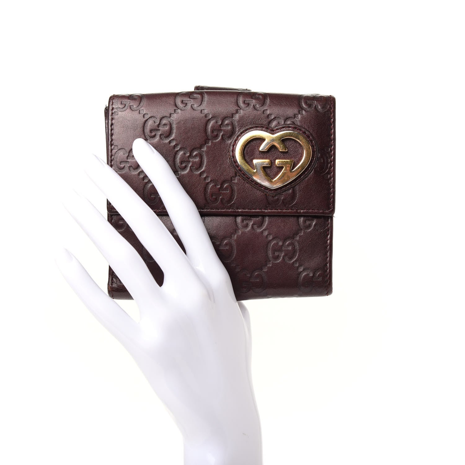 Gucci Guccissima Lovely Heart French Flap Wallet Brown 2 of 6