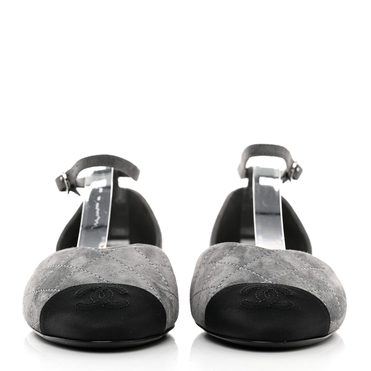 Suede Grosgrain Cap Toe CC Mary Jane Flats 37 Grey Black