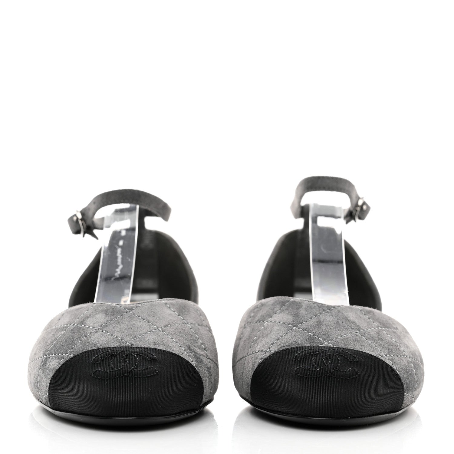 Chanel Suede Grosgrain Cap Toe CC Mary Jane Flats 37 Grey Black 2 of 9