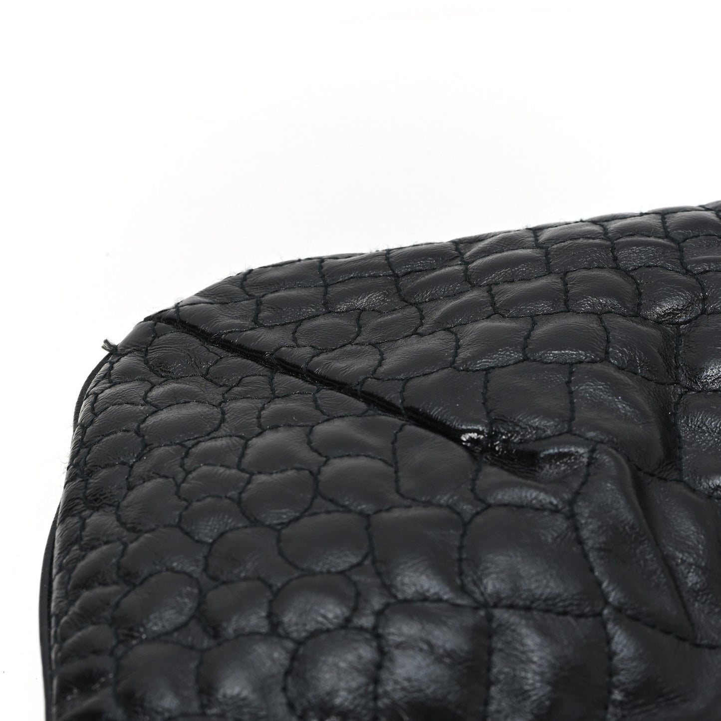 Glazed Calfskin Crocodile Embossed Tribute Tote Black