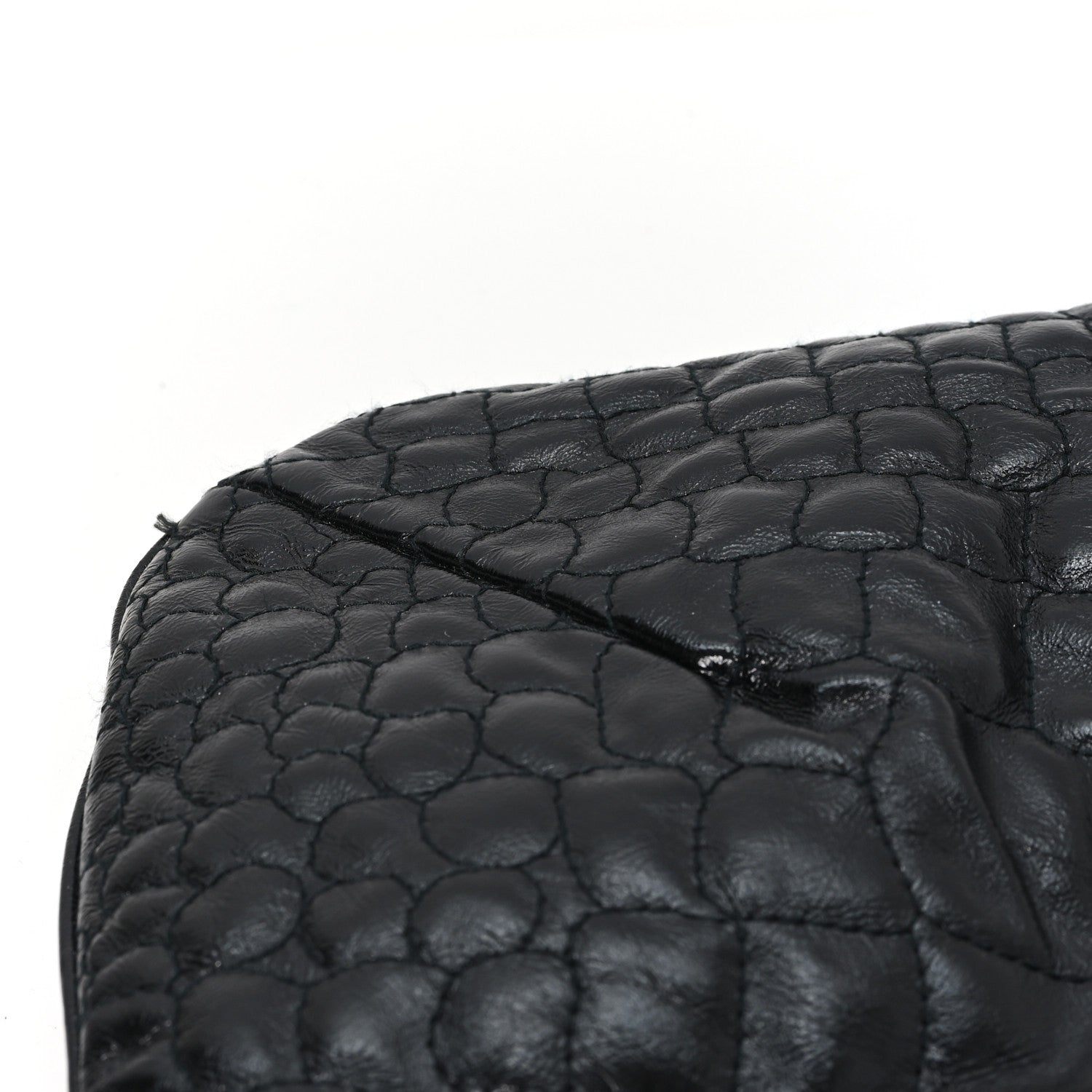 Saint Laurent Glazed Calfskin Crocodile Embossed Tribute Tote Black 12 of 12