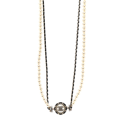 Chanel Pearl Crystal Lambskin CC Long Necklace Gold Black 1 of 7