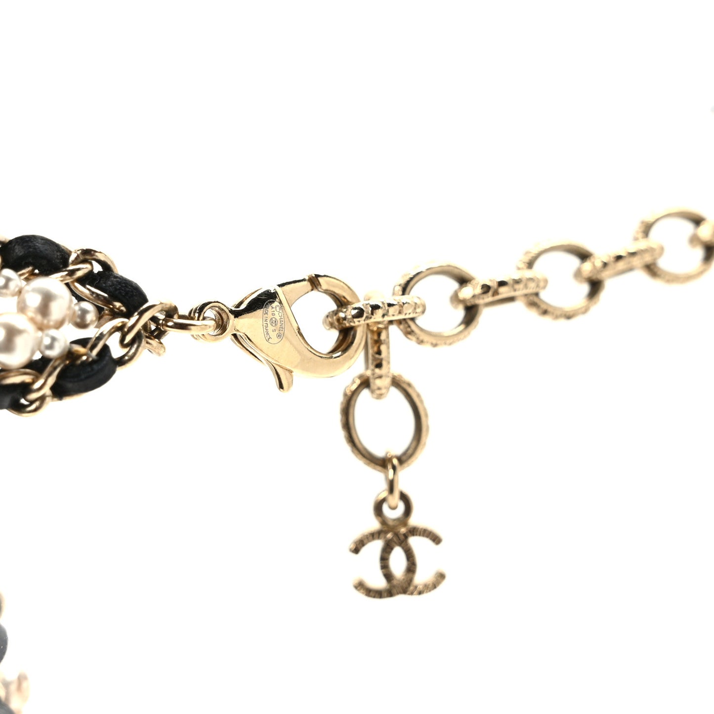 Pearl Lambskin CC Chain Twist Choker Necklace Gold Black