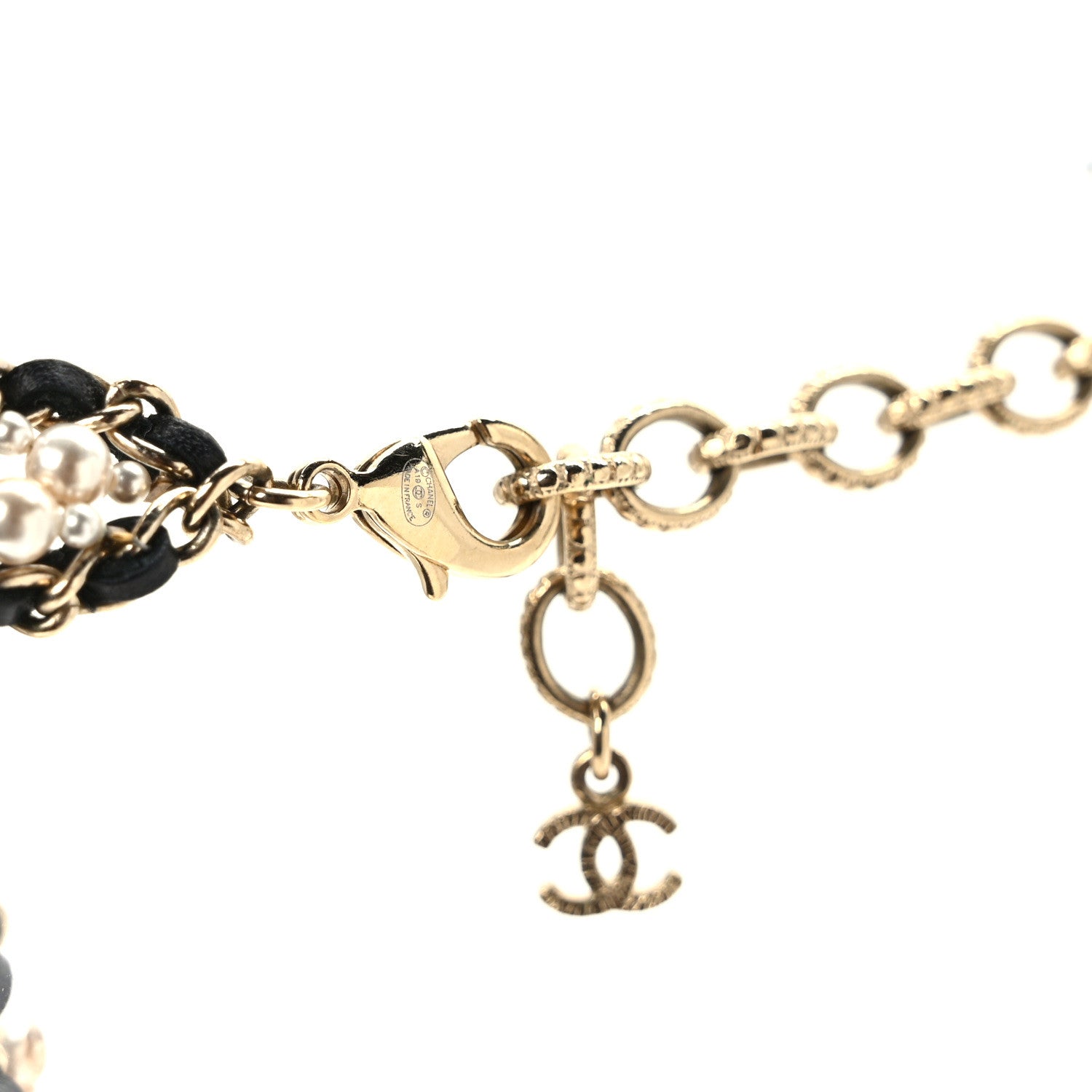 Chanel Pearl Lambskin CC Chain Twist Choker Necklace Gold Black 5 of 5