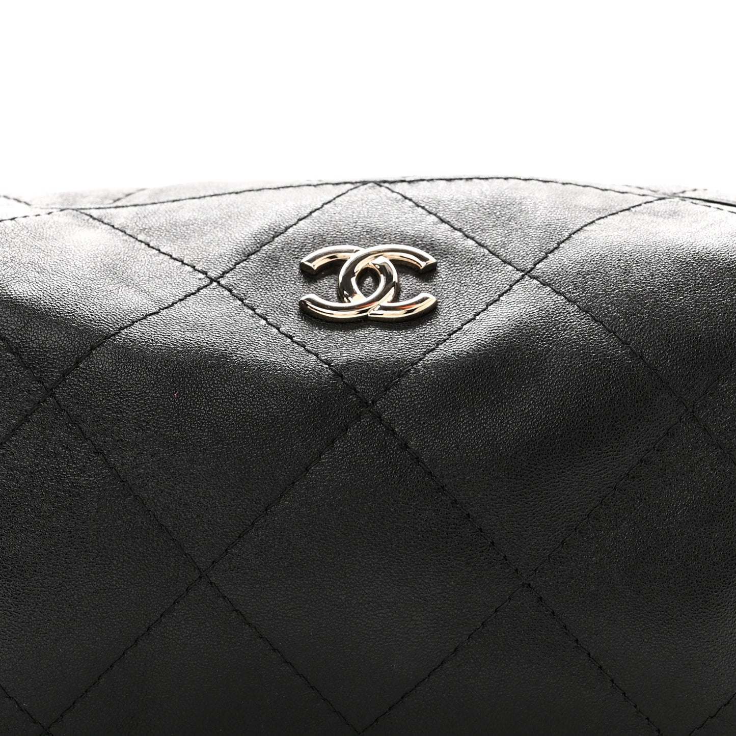 Shiny Lambskin Quilted Large Hobo Bag Black