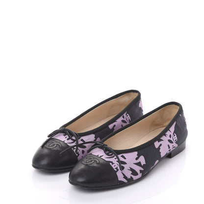 Chanel Glitter Printed Fabric Lambskin Cap Toe Ballerina Flats 38 Black Pink 3 of 7