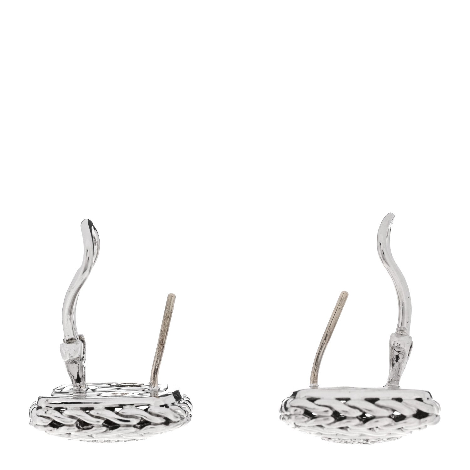 John Hardy Sterling Silver 18K Yellow Gold Diamond Classic Chain Square Earrings 3 of 4