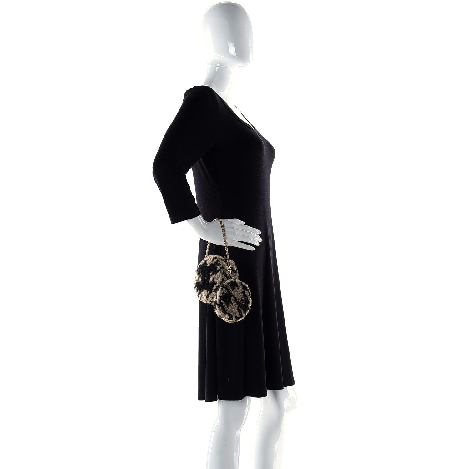 Chanel Tweed Shearling Round Clutch With Chain and Coin Purse Beige Black 12 of 12