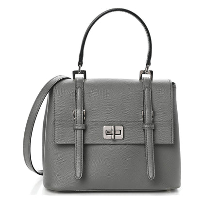 Prada Saffiano Cuir Small Convertible Top Handle Tote Marmo 1 of 9