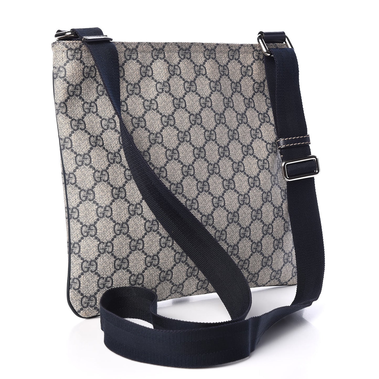 GG Supreme Monogram Small Flat Side Zip Messenger Bag Beige Blue