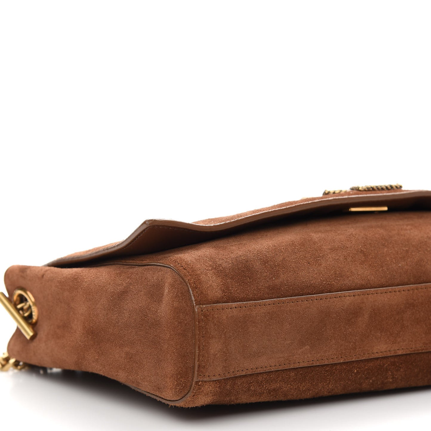 Suede Braided Monogram Large Kate Satchel Brown