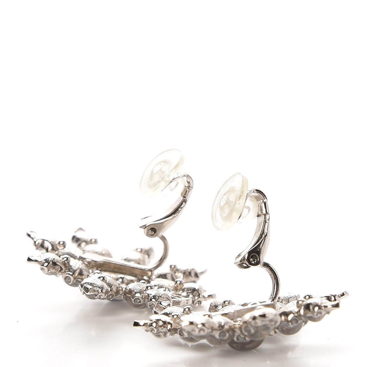 Chanel Strass Crystal CC Snowflake Earrings Silver 4 of 4