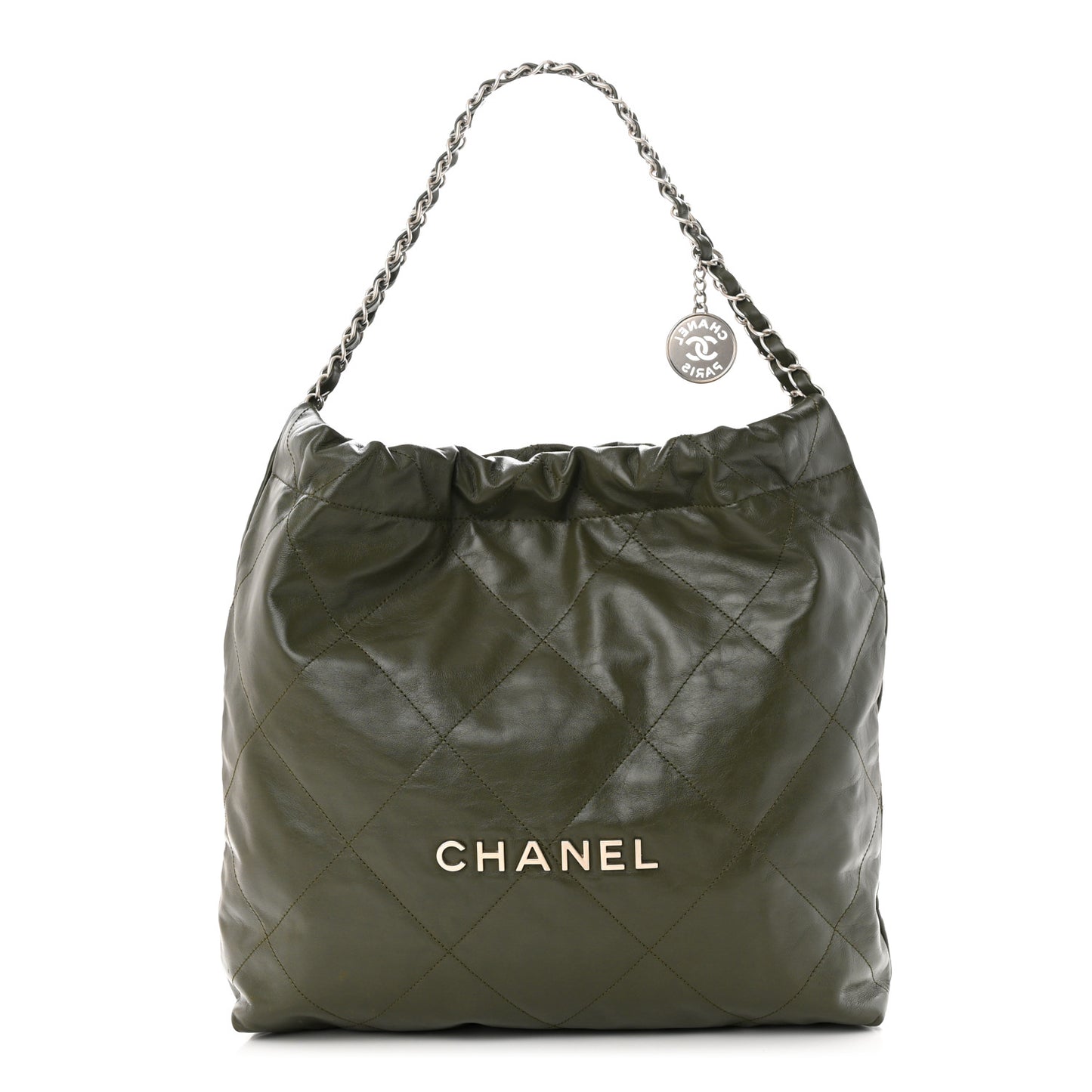 Shiny Calfskin Quilted Chanel 22 Khaki