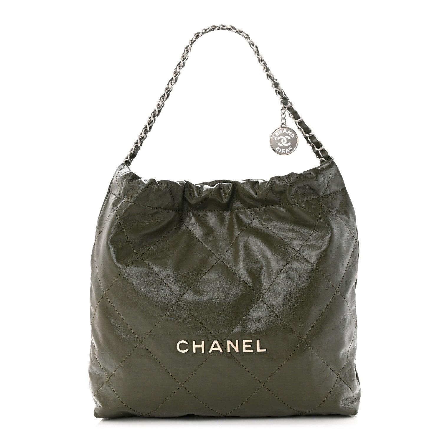 Chanel Shiny Calfskin Quilted Chanel 22 Khaki 3 of 11