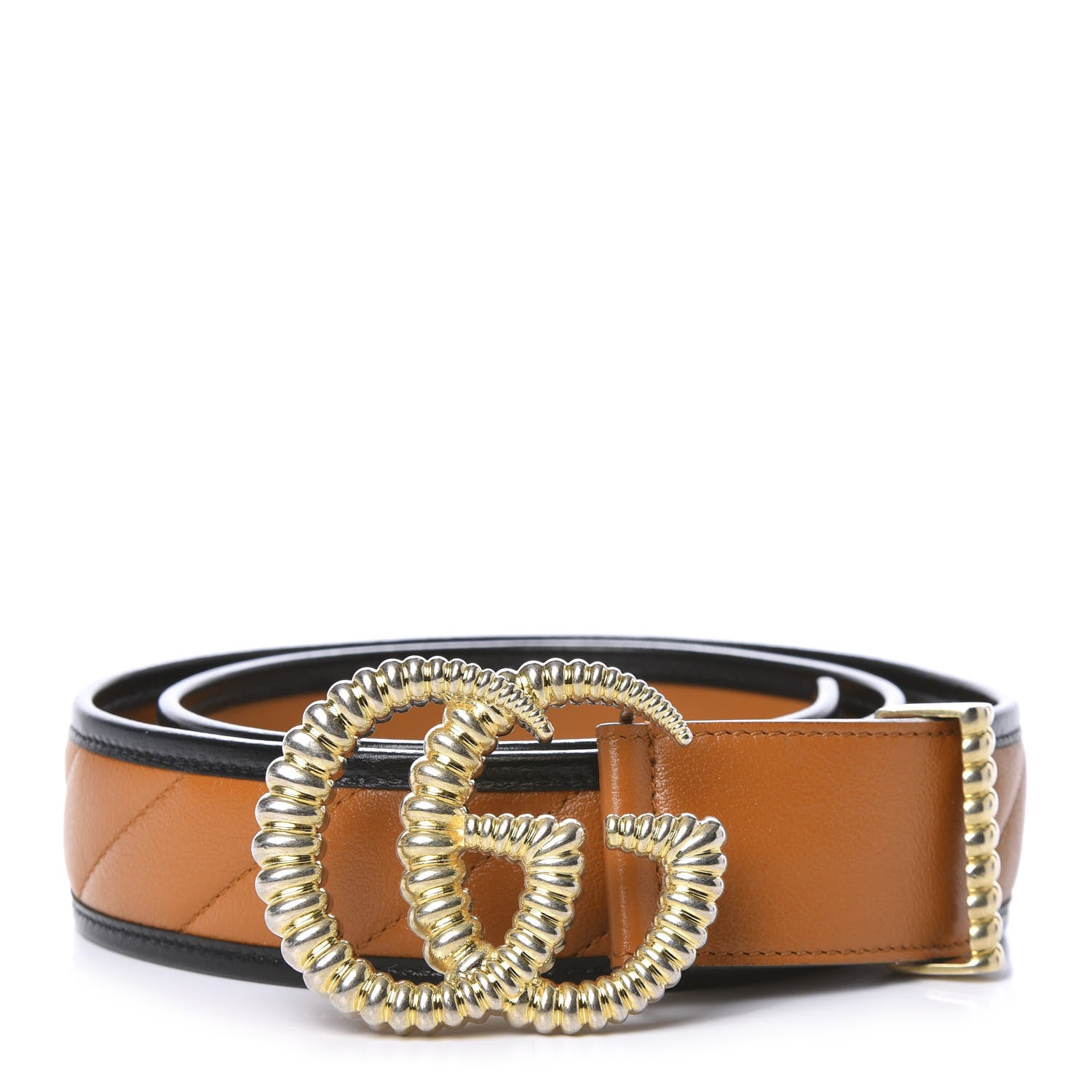Gucci Azalea Calfskin Matelasse Diagonal Torchon Double G 40mm Belt 95 38 Cognac Black 1 of 3