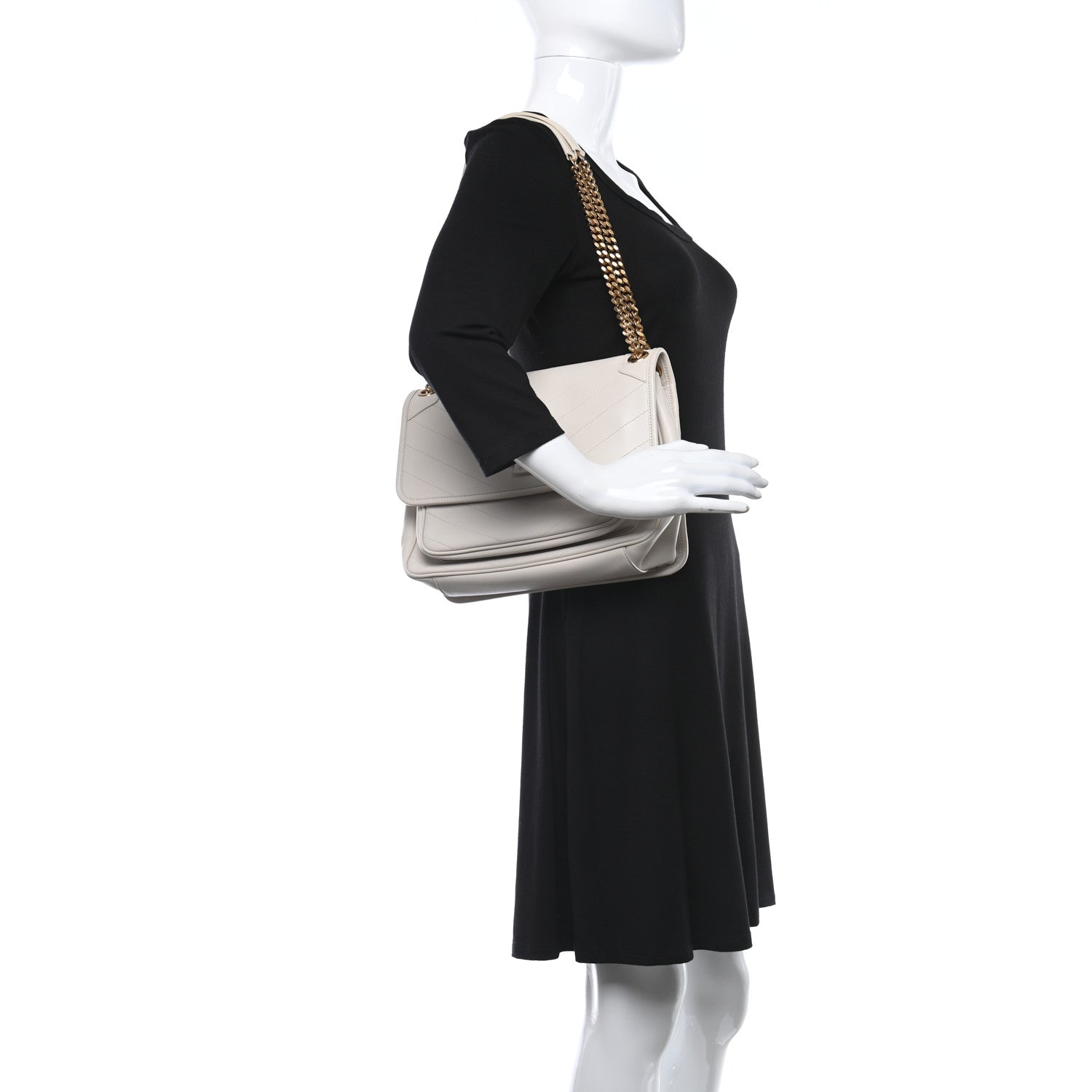 Saint Laurent Lambskin Matelasse Monogram Medium Niki Chain Satchel Ivory 2 of 9