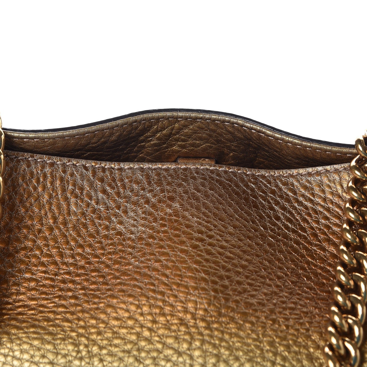 Gucci Metallic Pebbled Calfskin Medium Soho Chain Shoulder Bag Gold Ombre 8 of 13